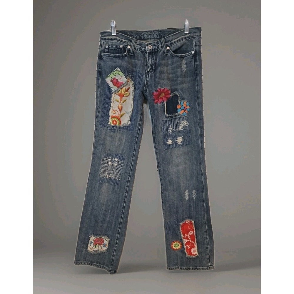 Miss Me Women's‎ Y2K Floral Patchwork Applique Jeans Pants Size 31.5x35 Boho